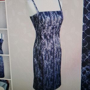 VINTAGE 90s Snake Skin Print Straight Neckline Form Fitting Dress La Belle Gray